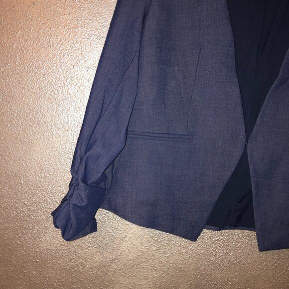 Amanda & Chelsea Business Office Professional Chambray Blue Ruched Sleeve Blazer - Picture 3 of 10